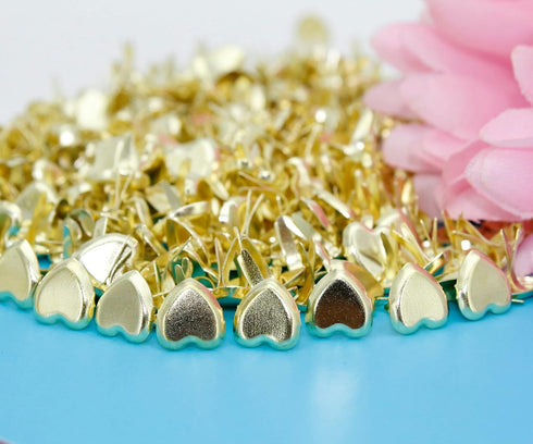 BESTCYC 200pcs 9MM Heart-shaped Golden Tone Brads Pastel Scrapbooking Card Making Stamping...