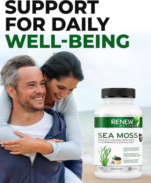 Renew Actives Sea Moss Capsules - Premium Triple-Action Antioxidant Blend with BioPerine for Ultimate Absorption - Organic Irish Sea Moss, Bladder...