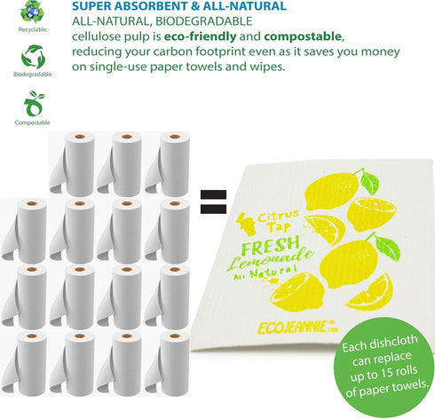 (10 Pack) Eco-Friendly Reusable German Cleaning Cloth 100% Biodegradable Cellulose Sponge Cloths, Kitchen Cloths, GMO-Free, Reusable - Made in Ger...