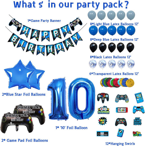 Vlipoeasn Video Game 10th Birthday Decorations for Boys Official Teenager Birthday Decorations 10th Birthday Video Game Party Supplies Blue Gamer ...
