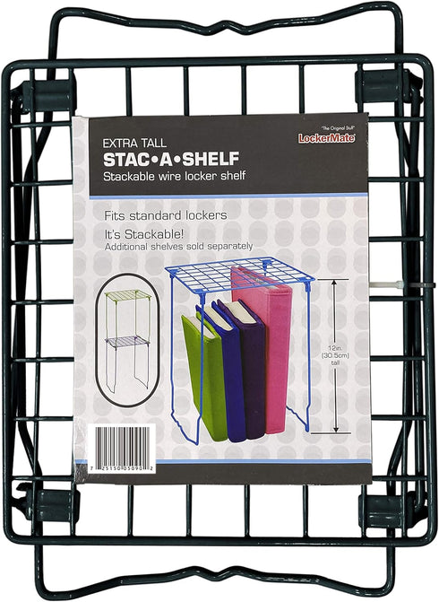 LockerMate Stac-A-Shelf Locker Shelf, Stackable Organizer, Extra Tall, Fits Standard Size School Lockers, Black...