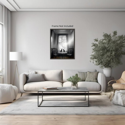 Posterizer 1 pcs-mysterious gothic house-black cats sitting on the table 1-Art for Animal Lovers-Gothic Art-Living Room Bedroom Decor- unframed wa...