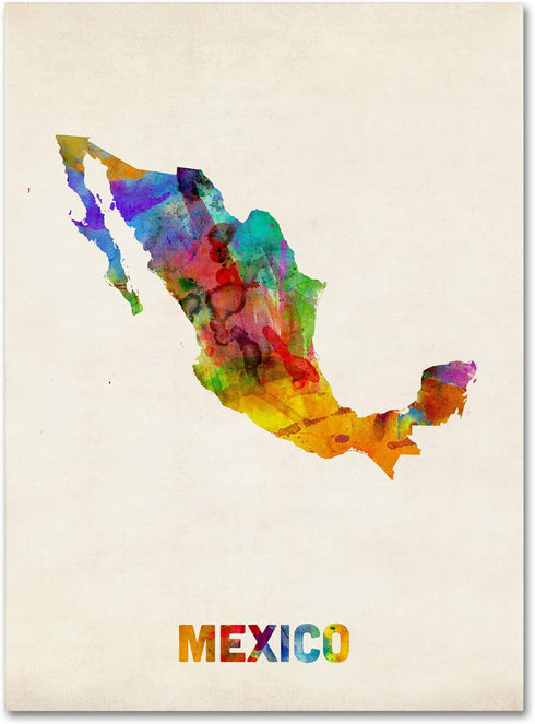 Trademark Fine Art Mexico Watercolor Map Artwork by Michael Tompsett, 14 by 19-Inch...