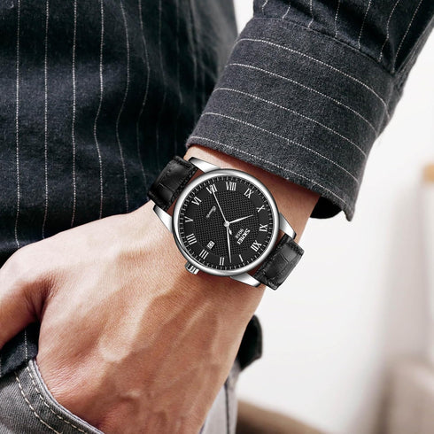 MASTOP Mens Quartz Watch Roman Numeral Business Casual Fashion Analog Wrist Watch Classic Calendar Date Window 30M Waterproof Comfortable Leather ...