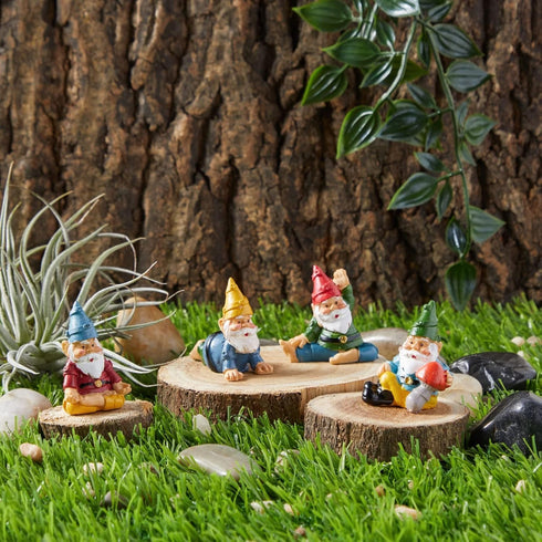 Juvale 4 Pieces Mini Garden Gnomes, Outdoor Fairy Miniature Statue Accessories Set, Decorations in Funny Poses, Yard Ornaments for Yoga Gifts, Gar...