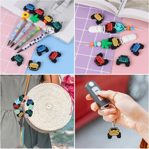 16 Pcs Truck Silicone Beads, EVERMARKET Cars Silicone Focal Beads for Pens, Cute Truck Silicone Beads Bulk, Rubber Loose Spacer Beads for Keychain...