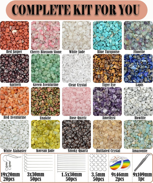 LPBeads Jewelry Making Kit 1200 PCS Natural Crystal Beads in 20 Colors Gemstone, Jump Rings, Earring Hooks, Pins, Elastic Bracelet String for Girl...
