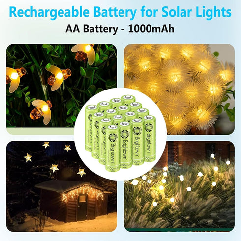 Brightown 8 Pack Rechargeable Battery AA, NiMH Pre Charged Double A Battery for Solar Lights and Household Devices, Recharge up to 1200 Cycles...