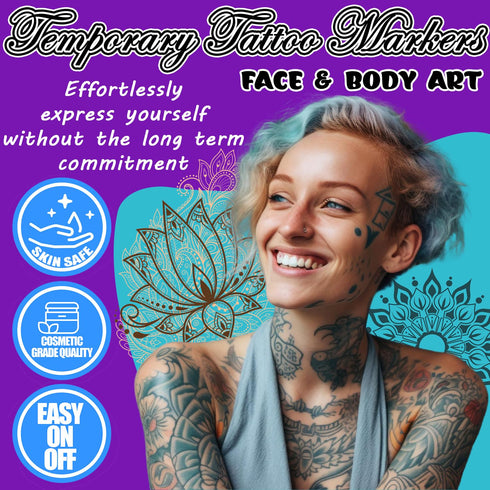 Jim&Gloria Temporary Tattoo Markers For Skin Fake Tattoo Pens Washable Face Paint Body Painting Art Gift for Girls Boys Adults Teen Trendy Stuff, ...