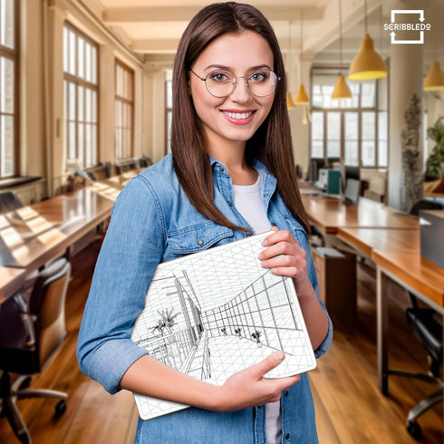 SCRIBBLEDO 2 Point Perspective Grid 11”x14” Large Graph Dry Erase Board Double-Sided White Board Drawing Grid Lines Graphing Charts Whiteboard for...