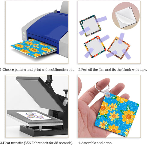 Duufin 120 Pieces Square Sublimation Keychain Blanks Double Side Heat Transfer Blanks MDF Key Rings Blank Board Key Chain Blanks for Sublimation D...