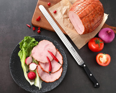 12 inch Carving Knife Razor Sharp Blade with Granton Edge for Cutting Smoked Brisket, BBQ Meat, Turkey,Black...
