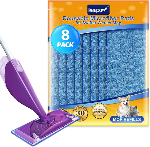KEEPOW Reusable Wet Jet Pads Compatible with Swiffer Wet Jet Mop, Microfiber Mop Refill for Wet Mopping Cloths, Washable Replacement Refills for H...