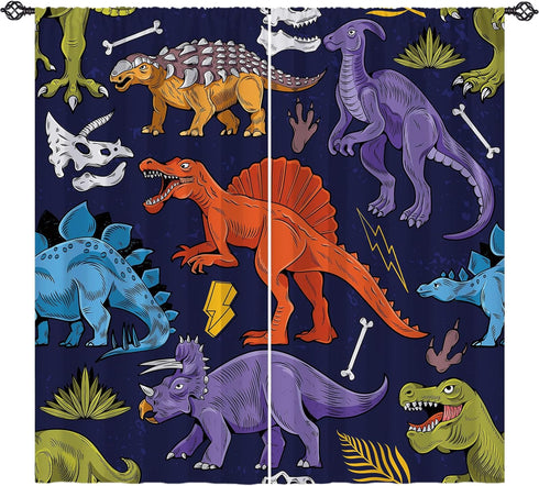 ANHOPE Dinosaur Curtains Ancient Jungle Forest Wildlife Animal Theme Window Drapes Cartoon Dino Print Pattern Rod Pocket Privacy Curtains for Kids...