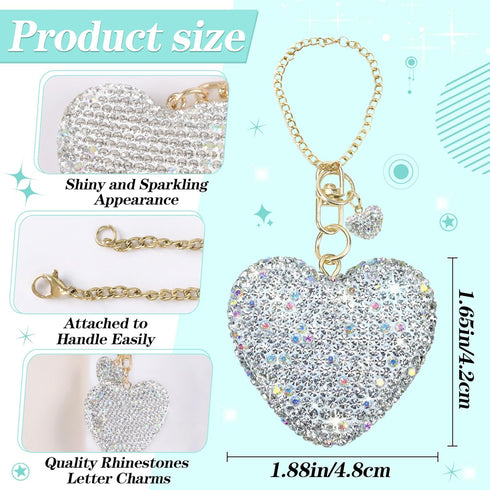 Compatible with Stanley Cup Accessories,Silver Glitter Heart Charm for Stanley Cup with Handle,Bling Cute Keychain for Water Bottles Stanley 40&30...