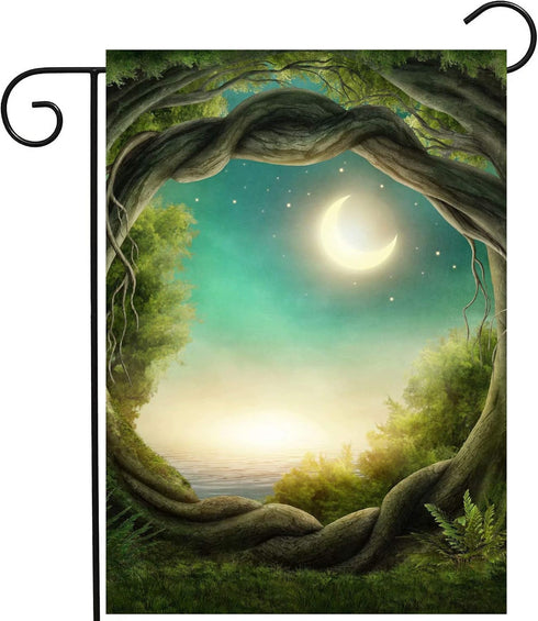 Magic Tree Forest in The Moonlight Fantastic Fairy Tales Moon Garden Yard Flag 12"x 18" Double Sided, Polyester Welcome House Flag Banners for Pat...