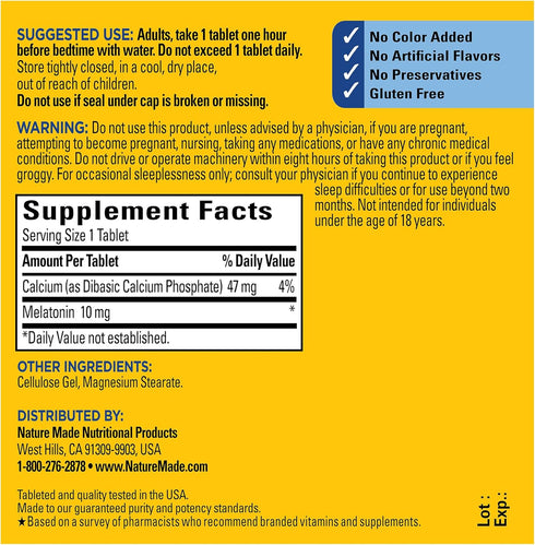 Nature Made Melatonin 10mg Maximum Strength Tablets, 100% Drug Free Sleep Aid for Adults, 70 Count, 70 Day Supply...