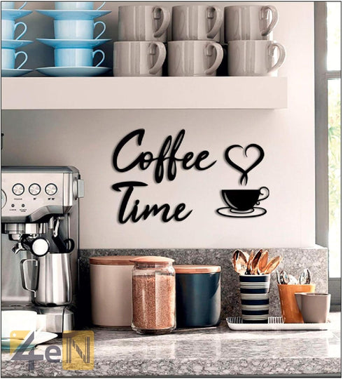 4eN Coffee Time Modern Wall Art & Sign Set - Wooden MDF, 4 Pieces for Kitchen & Cafe...