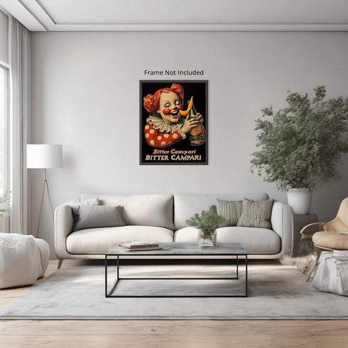 Posterizer 1 pcs-advertisement for "Bitter Campari" with a clown 3-Kitchen & Bar Art-Retro Art-Art Poster Print for Home, Office, Store, Bar- unfr...
