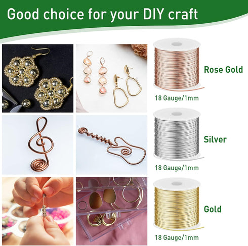 Hotop Jewelry Wire for Jewelry Making 182022 Gauge Craft Wire with Pliers and Ring Sizer Beading Jewelry Aluminum Craft Wire (3 Rolls,Gold, Silver...