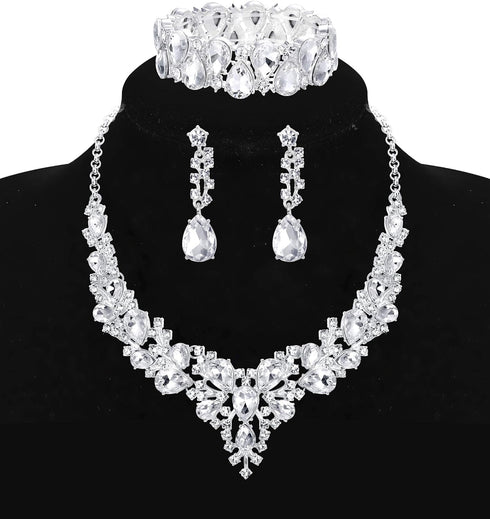 Udalyn Crystal Bridal Jewelry Sets for Women Necklace Earrings Bracelet Set for Wedding Rhinestone Bridesmaid Choices fit with Wedding Dress...