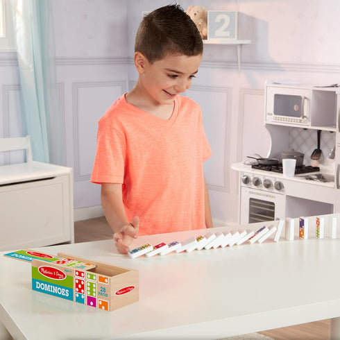 Melissa & Doug Dominoes Tabletop Game with 28 Colorful Tiles in Wooden Storage Box...