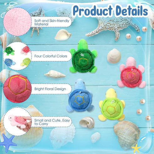 Sratte 12 Pcs Mini Turtle Stuffed Toy Soft Small Sea Turtle Animal Plush Toys for Adults Birthday Party Decorations Beach Bag Gift, Pink Blue Yell...