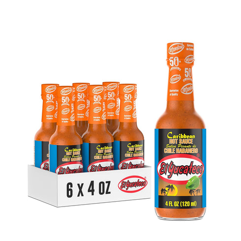 El Yucateco Caribbean Habanero Sauce, 4 oz., 6 Pack, 7,000 Average Scoville Units, Gluten Free, Sugar Free...
