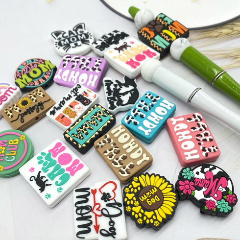 Dog Mom Silicone Focal Beads for Pens Characters Mama Club Focal Beads Silicone Charms Keychain Making Kit Assorted Silicone Shaped Beads for Bead...