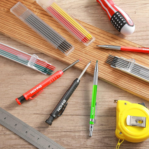 Enhon Mechanical Pencil Set with 4 Carpenter Pencils and 40 Construction Pencil Refill, Woodworking Tools for Carpenters, Long Head Deep Hole Mark...