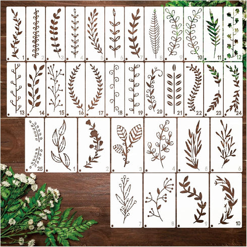 35 Pack Leaf Stencils for Painting on Wood, Leaves Vine Stencil Spring Nature Template for DIY Craft Wall Fabric Rock Chalkboard Sign School Scrap...