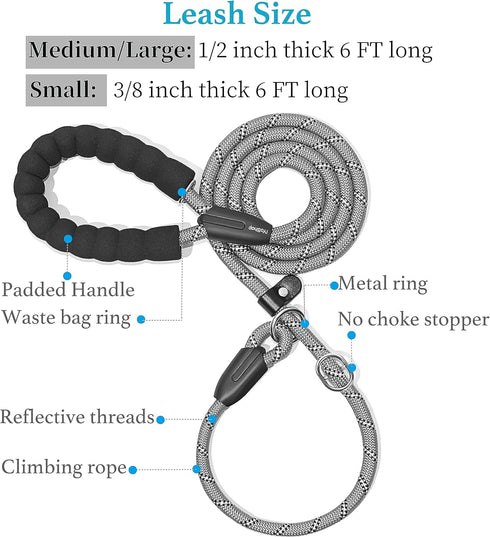 iYoShop 6 FT Durable Slip Lead Dog Leash with Padded Handle and Highly Reflective Threads, Dog Training Leash, (Medium/Large, 35~120 lbs., Grey)...