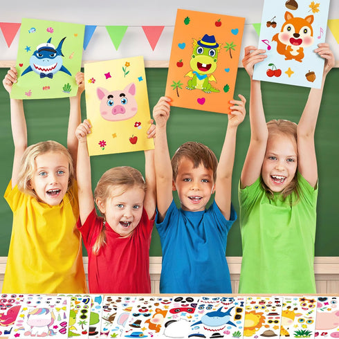 JULMELON 24 Sheets Make a Face Stickers for Kids, Make Your Own Animal Stickers, Classroom Fantasy Animal Mix and Match Sticker Sheets for Boys Gi...