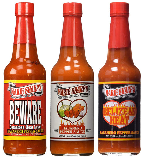 Marie Sharp's HOT HABANERO BEWARE COMATOSE and BELIZEAN HEAT Pepper Sauce 10oz...