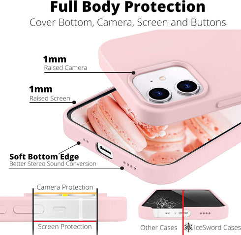 IceSword iPhone 12 Mini Case Pink Sand, Thin Liquid Silicone Case, Matte Cute Pink, Soft Silk Microfiber Cloth, Gel Rubber Full Body, Cool Protect...