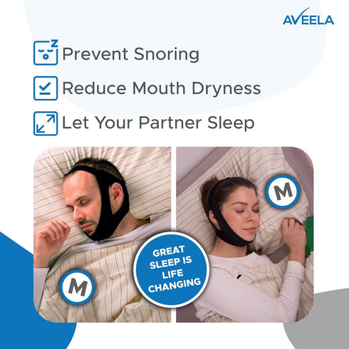 Chin Strap for Sleeping by AVEELA | CPAP Chin Strap in 3 Sizes, Anti Snoring Devices for Men and Women | Double Airflow Jaw Strap, Stop Snoring So...
