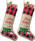yuboo Burlap Christmas Stockings with Red Truck Xmas Decor 2 Pack, Buffalo Plaid Christmas Stockings 18-Inch Red Truck Christmas Ornaments Decorat...
