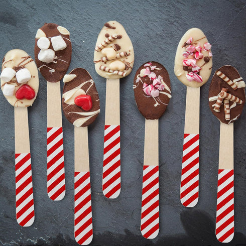 100 Pieces Wooden Spoons Disposable 5.5'' Christmas Disposable Wooden Spoon Pattern Wooden Spoons for Hot Chocolate Wooden Tasting Spoons for Cake...