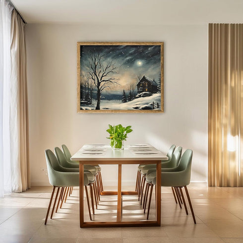 Posterizer 1 pcs-old farm house in snowy winter nature-in oil painting style-12-Landscape & Nature Art-GIft for Men Women Teens-Dining Room Decor-...