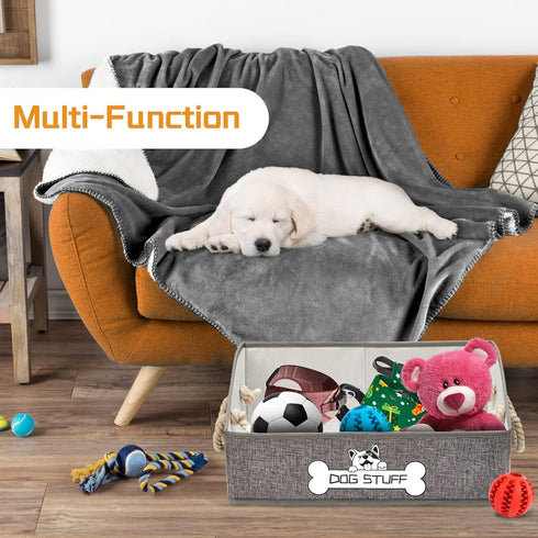 Collapsible Fabric Dog Toy Box and Storage Bin With Handle - Trapezoid Basket Chest Organizer for Pet Toys, Blankets and Accessories...