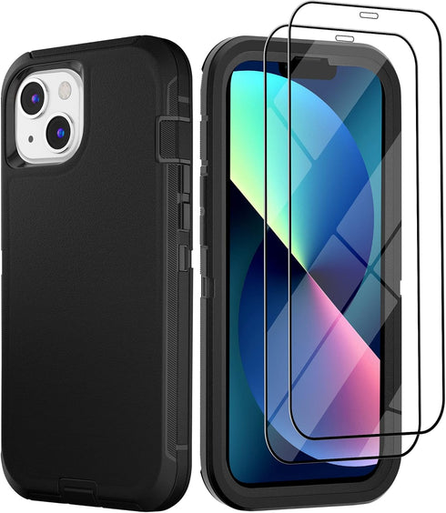 iPhone 13 Case with 2 Pack Screen Protector - Military Grade Rugged Full Body Phone Case for Men and Women (Black)...