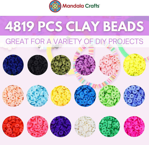 Mandala Crafts Assorted Heishi Beads for Jewelry Making - 4819 Assorted Polymer Clay Beads for Bracelets Making - Assorted Flat Beads Disc Beads 6...