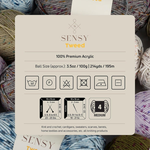 3 Skeins of Sensy Tweed Yarn, 3.5 oz, 214 Yards, Gauge 4 Medium (Gray)...
