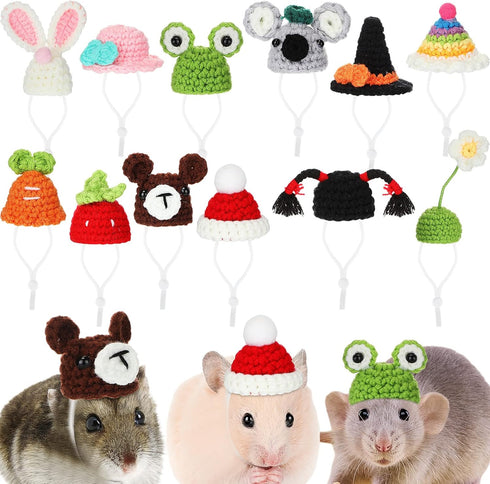 12 Pcs Hamster Hat Mini Hats for Snakes Small Animals Guinea Pig Hat Hamster Clothes Cute Tiny Rat Hat for Snakes Pets Lizards Hamsters Bearded Dr...
