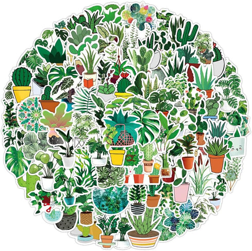 Cute Cartoon Plant Potted Stickers 100 Pcs Trendy Style Stickers Laptop Stickers Pack Cool Sticker for Pad MacBook Car Snowboard Bicycle Luggage W...