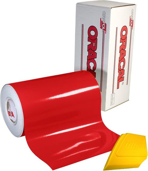 VViViD ORACAL 651 Multi-Colored Vinyl Solvent-Based Adhesive-Backed Calendared Wrap Decals w/Yellow Multi-Purpose Squeegee (12x 5ft, Red)...