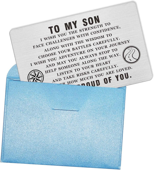 ABNTY To My Son Graduation Card - Steel Engraved Inspirational Quote Message Gifts for Son - Birthday Christmas Gifts Wallet Insert...