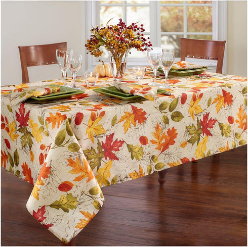 Elrene Home Fashions Autumn Leaves Fall Printed Wrinkle Resistant Tablecloth, Holiday Table Cover for Formal or Everyday Use, 52"x70" Oblong/Recta...