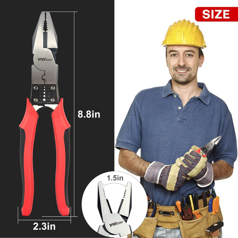 Lineman's Pliers, Combination Pliers with Wire Stripper/Crimper/Cutter Function, Heavy Duty Side Cutting High-Leverage Plier, 8-1/2 inch (HX-1-002...