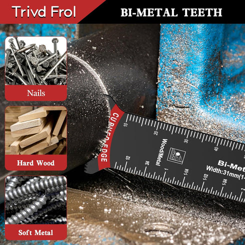 10PCS Extra Long Oscillating Saw Blades, Curved Edge Bi-Metal and Japanese Teeth Multitool Blades Precise Cut for Wood, Plastic, Nails, Metal, Fit...